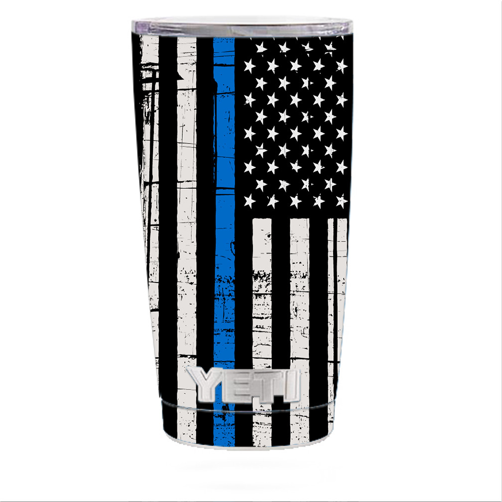Skin Decal for Yeti 20oz Rambler Tumbler Thin Blue Line Police