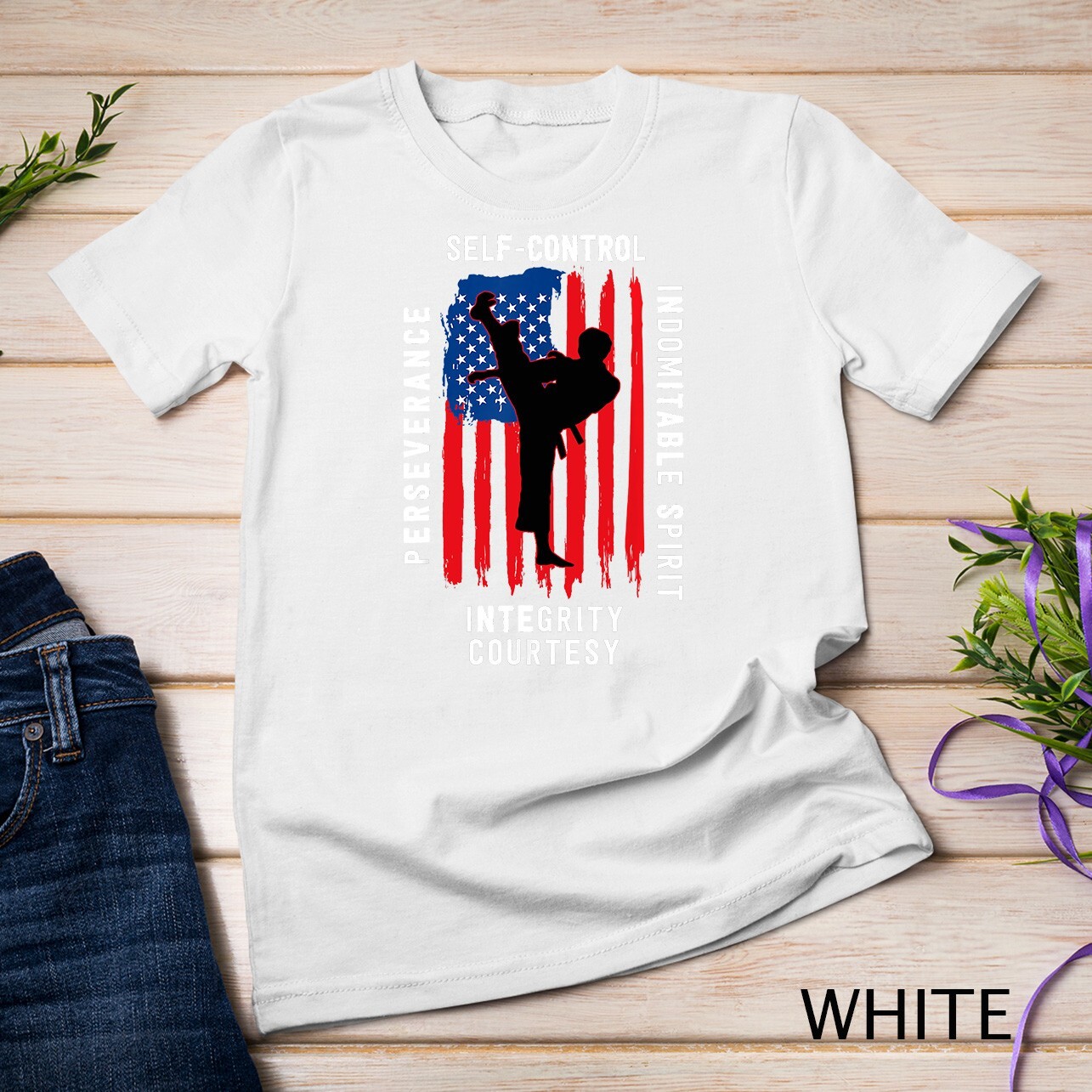 Taekwondo 5 Tenets Martial Arts Sports USA Flag Unisex T-shirt