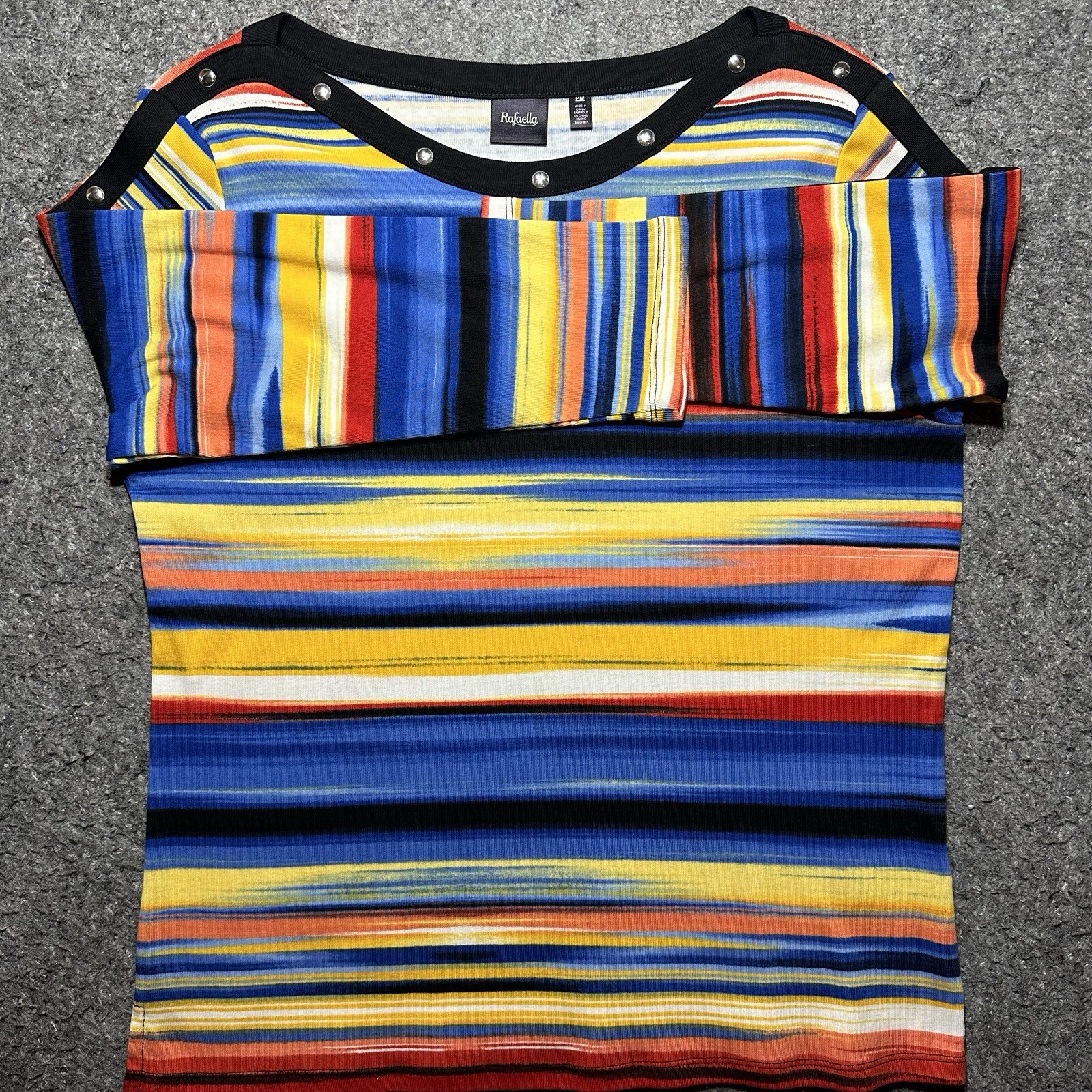 Rafaella Women's Size PM Striped Multicolor 3/4 Sleeve Pullover Top