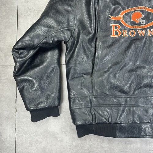 vintage clevland browns leather bomber flight jacket mens large black nfl - Picture 13 of 16