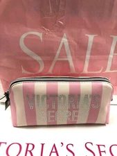 Victoria's Secret Pink Signature Striped Cosmetic Makeup Clutch Bag NWT