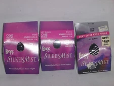 (9 Pair)  Leggs SilkenMist Knee High Sheer Toe Pantyhose - One Size - Jet Black