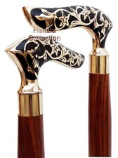 Victorian Brown 3Fold Wooden Cane Brass Derby Handle Walking Stick Men Women
