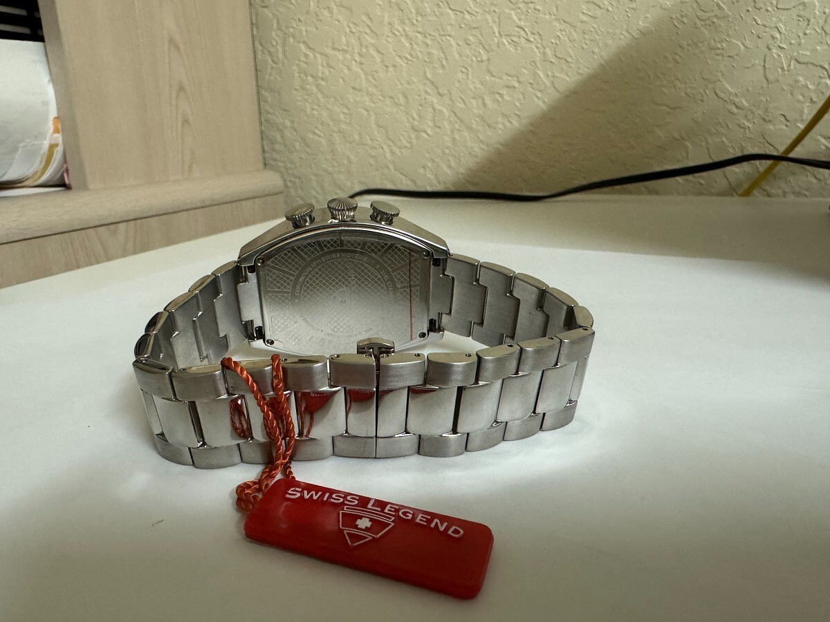 NOS Men's Swiss legend stainless steel tonneau shape chronograph