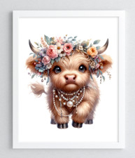 Cow Wall Art Print, Cute Cow With Floral Crown, Farmhouse Wall Art Decor 47