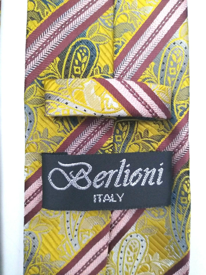 Berlioni TIE Oro Paisley Rojo Rayas Microfibra Hecho en Italia Foto 2 de 4
