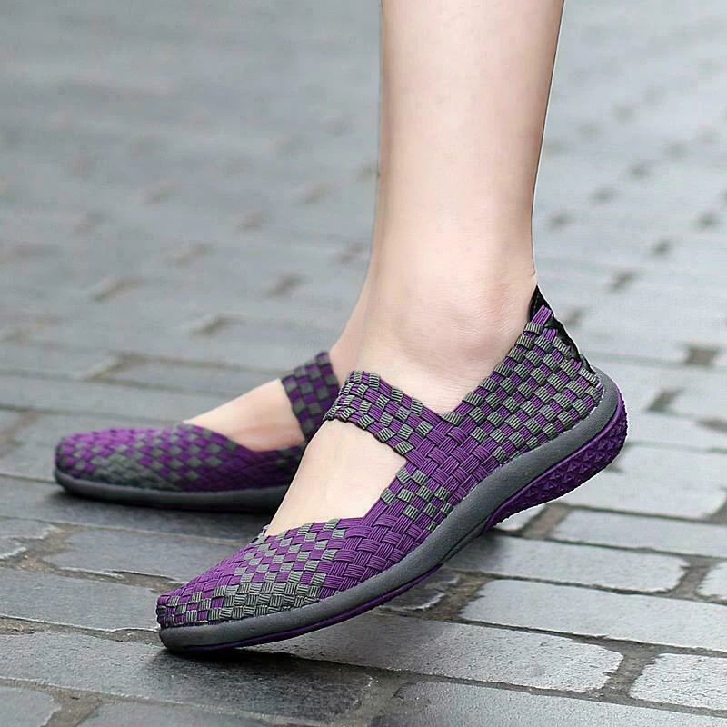 2025 Womens Slip On Walking Shoes Woven Elastic Mary Jane Flat Lightweight Pumps - Image 2 of 4