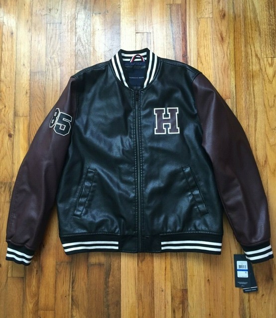 tommy hilfiger men's faux leather bomber jacket