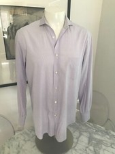  575 Men's BRUNELLO CUCINELLI Checked Dress Shirt Lavender/White Size L ITALY