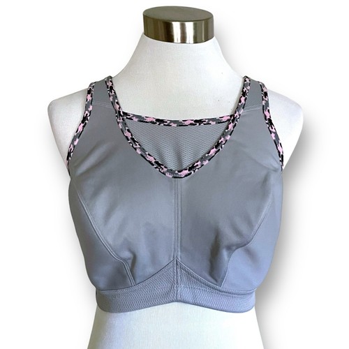 Glamorise 34G Sports Bra Gray Pink Camo No Bounce Camisole Wireless Workout 1066 - Picture 2 of 8