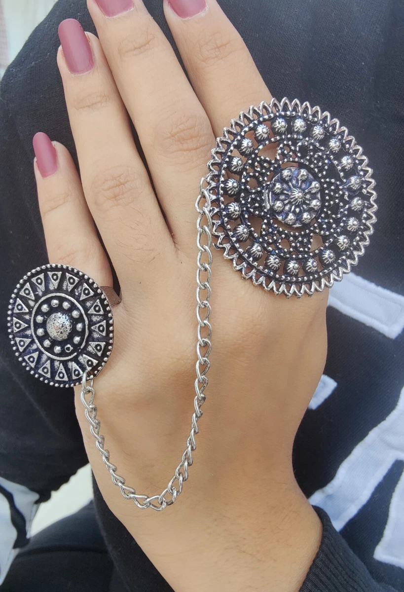 Punk Cross Ring Hand Finger Chain Adjustable Open Rings Women Men Jewelry  Gifts | eBay