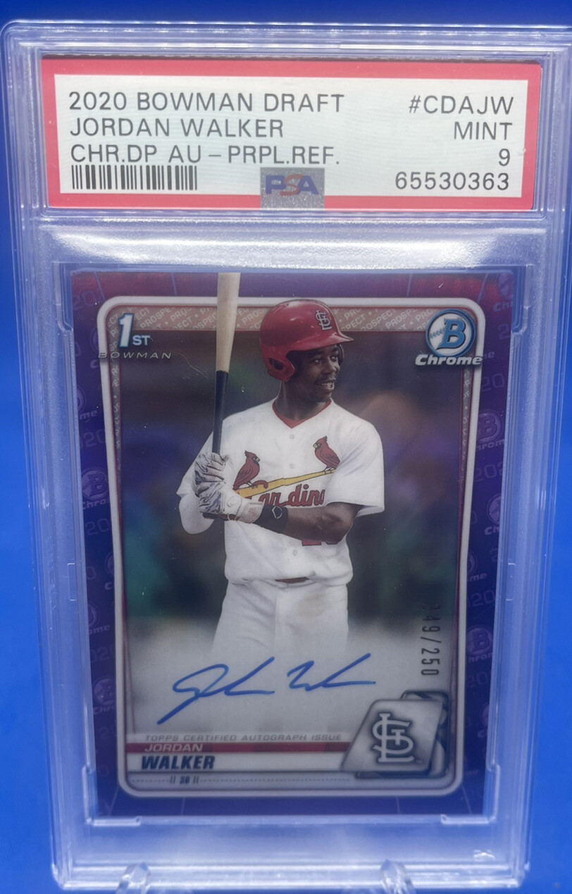 Jordan Walker 2020 Bowman Chrome Purple Refractor Auto Autograph /250 PSA 9 Mint