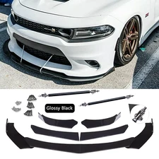 Front Bumper Lip Spoiler /Splitter Strut Rods Glossy For Dodge Charger RT SRT S