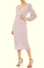 Mac Duggal Lavender Sequin Long Sleeve Cocktail Midi Dress Size 8 398
