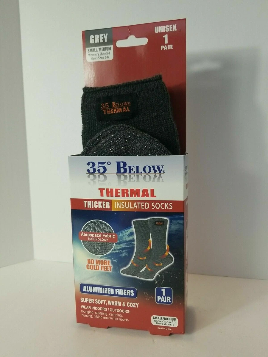 35 Below Thermal Socks Aluminized Fibers Nylon Warming 1 Pair Grey Small Medium