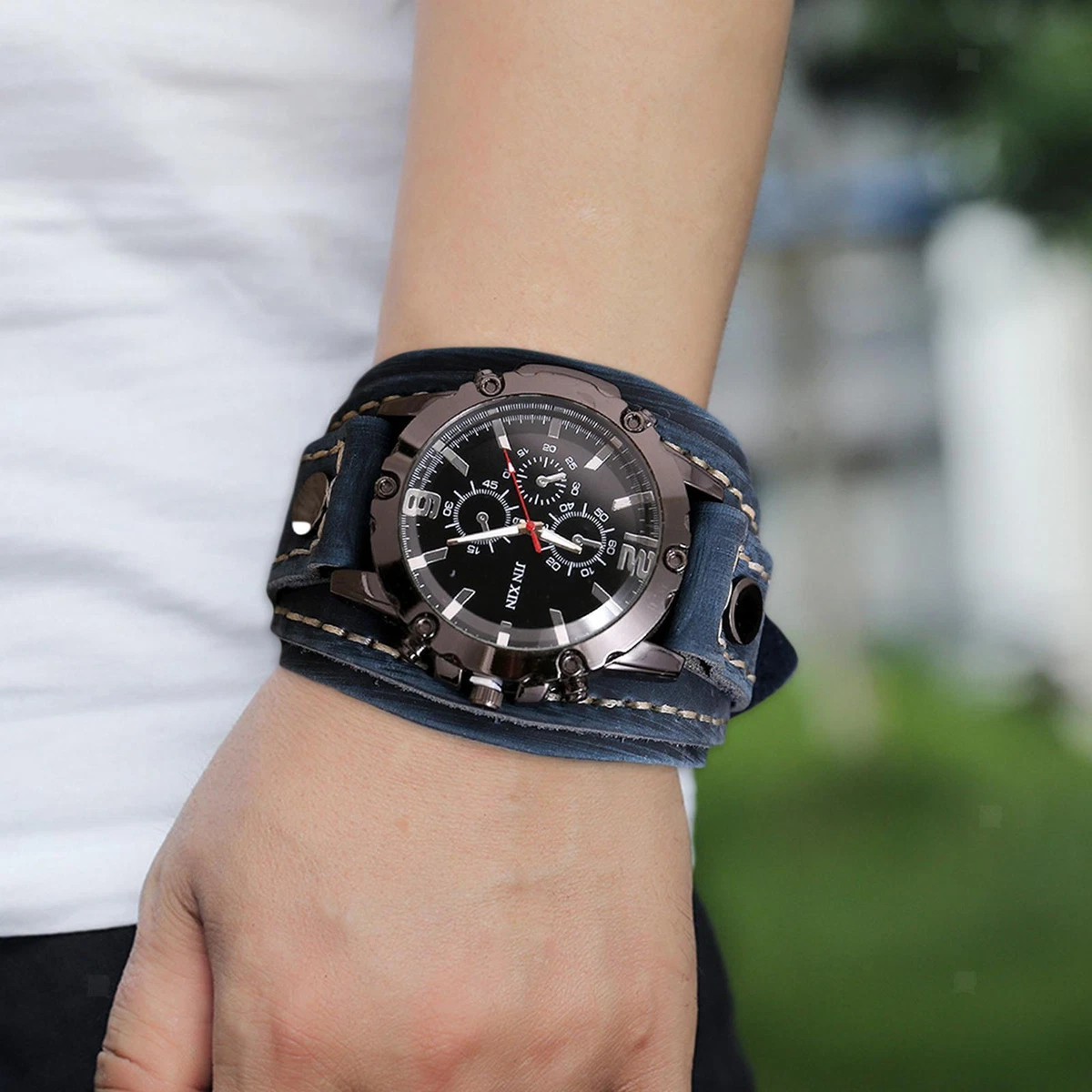 Mens wrist hotsell watch leather belt