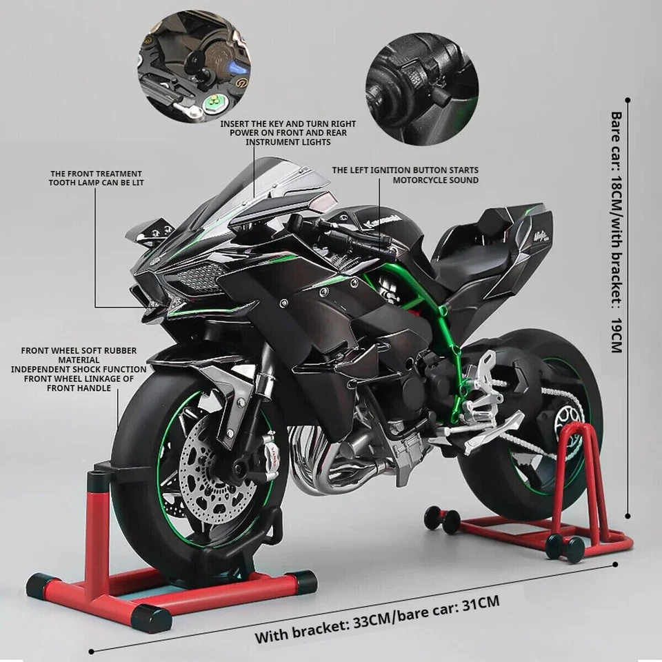 1:6 Kawasaki H2R Bootable Sprayable Dynamic Alloy Metal Diecast Motorcycle Model - Image 2 of 4