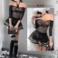 Women See-through Dress School Girl Uniform Cosplay Sexy Lingerie Club Nightwear