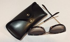 Fashion Sunglasses With A Case For Women Dark Brown Tint Striped Print Gold Side