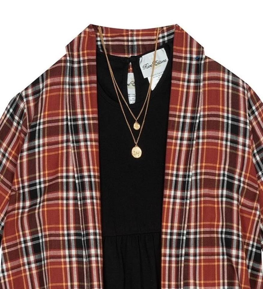 Новый с Ярлыками редкая издания девочек 12 клетку кардиган короткий рукав черный платье комплект ожерелье - Изображение 4 из 4