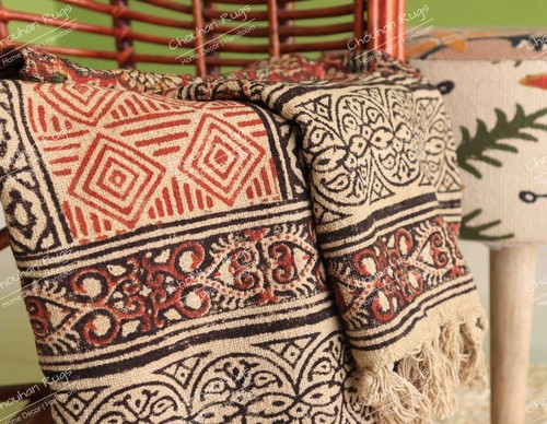 Indian Handmade 50"x70" Mud Cloth Blanket, Home Decor Cotton Throw Blankets - Picture 4 of 7