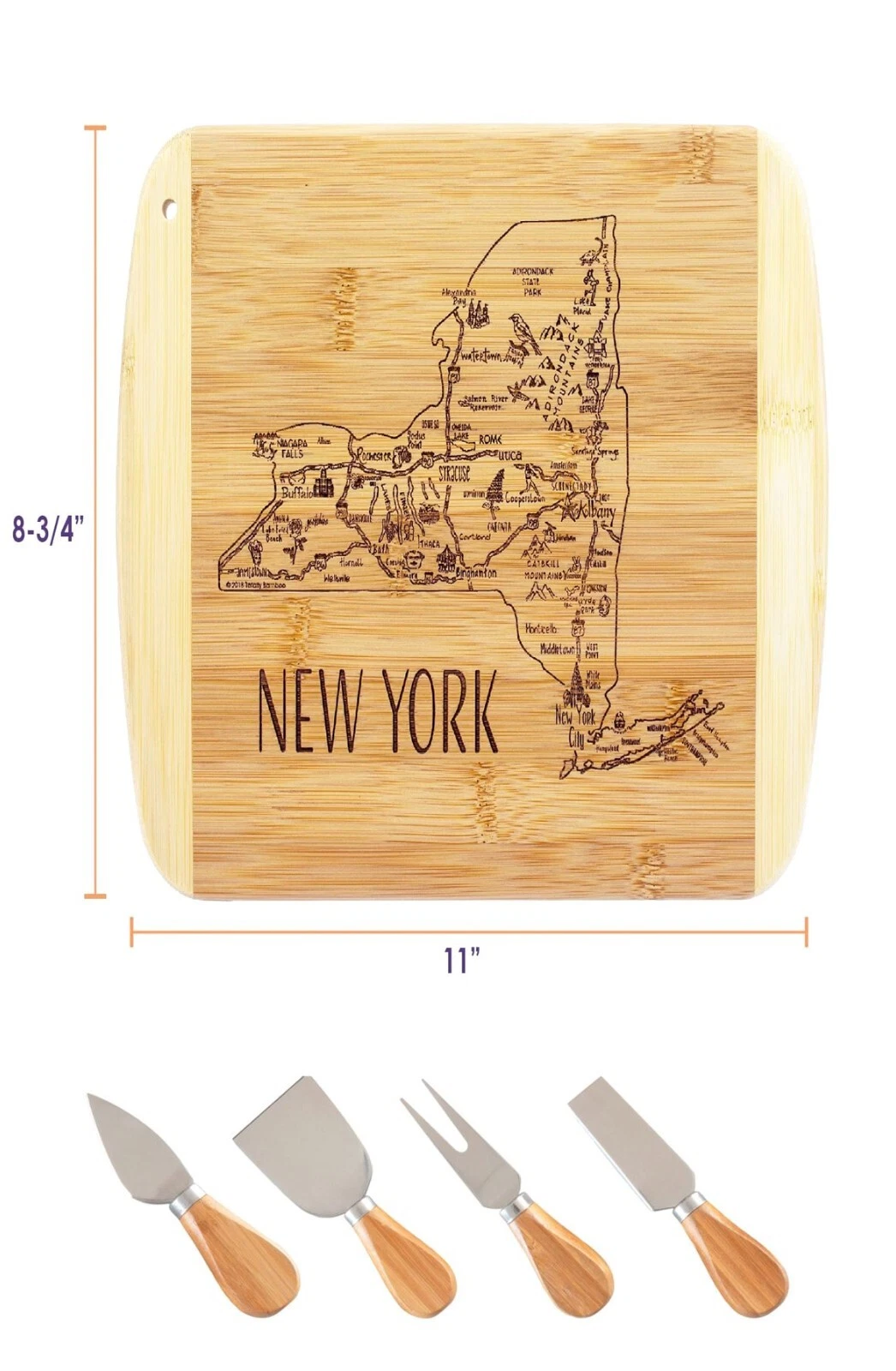 TOTALLY BAMBOO Slice of Life Cutting Board and Cheese Tools Set -NEW YORK