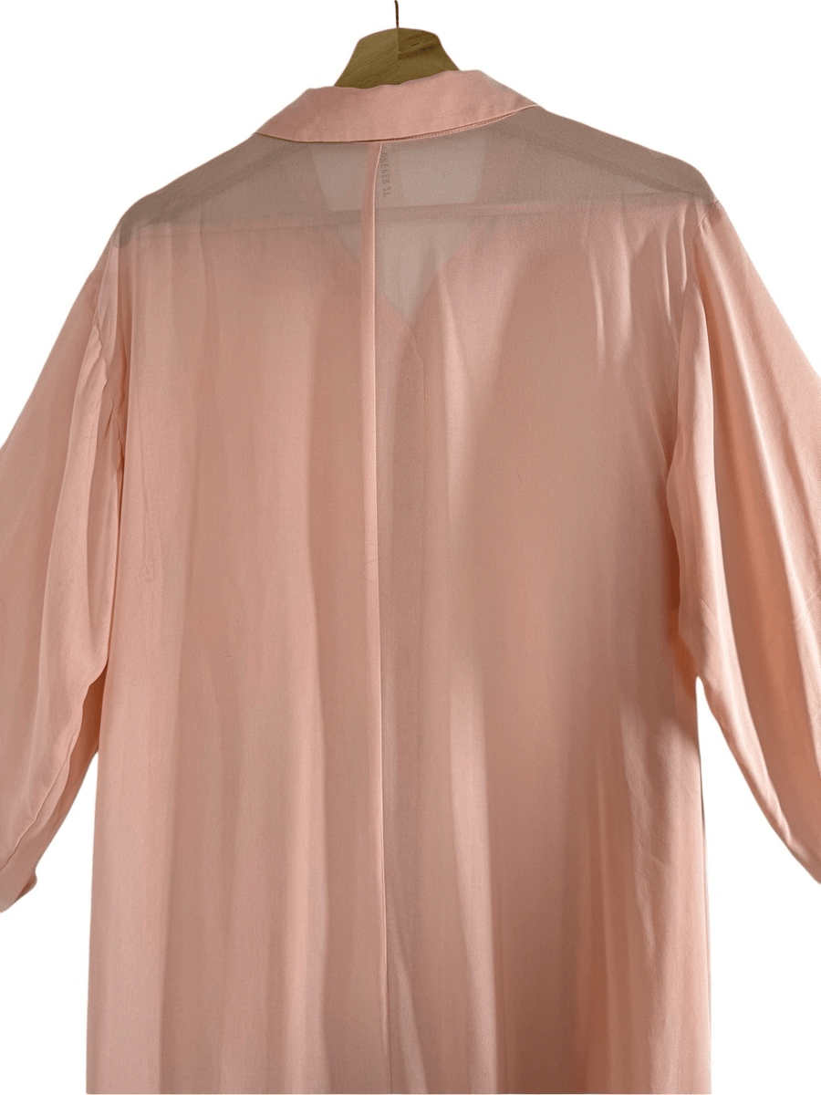 forever 21 pink shirt dress FOREVER 21 Pink 3/4 Sleeve Button Up Shirt Dress Size M Sheer Collared