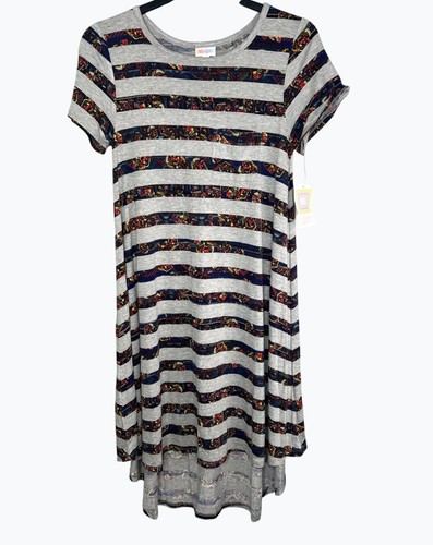 LuLaRoe Carly High-Low Hem Dress Striped Floral Print Gray/Multicolor Small - Picture 10 of 15