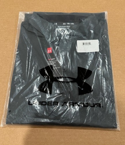 Under Armour Heat Gear Playoff Men's Golf Polo Dark Grey w/ Black Stripes - Picture 11 of 13
