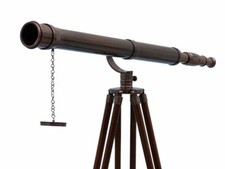 Antique Nautical Floor Standing Brass Telescope With Wooden Tripod Stand 39 Inch