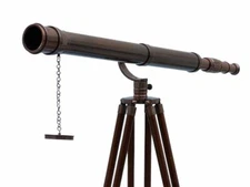 Antique Nautical Floor Standing Brass Telescope With Wooden Tripod Stand 39 Inch