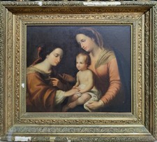 Antigua pintura al óleo de escuela italiana del siglo XIX El matrimonio místico de Santa Catalina