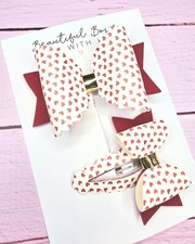 Red loveheart Valentines hairbow and snapclip bow set girls