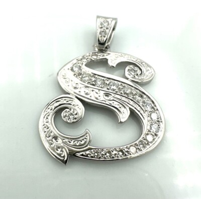 Pendentif Or Blanc 18 Carats Avec Lettre S En Diamants (0,80 Ct) - Magnifique Pièce D'occasion