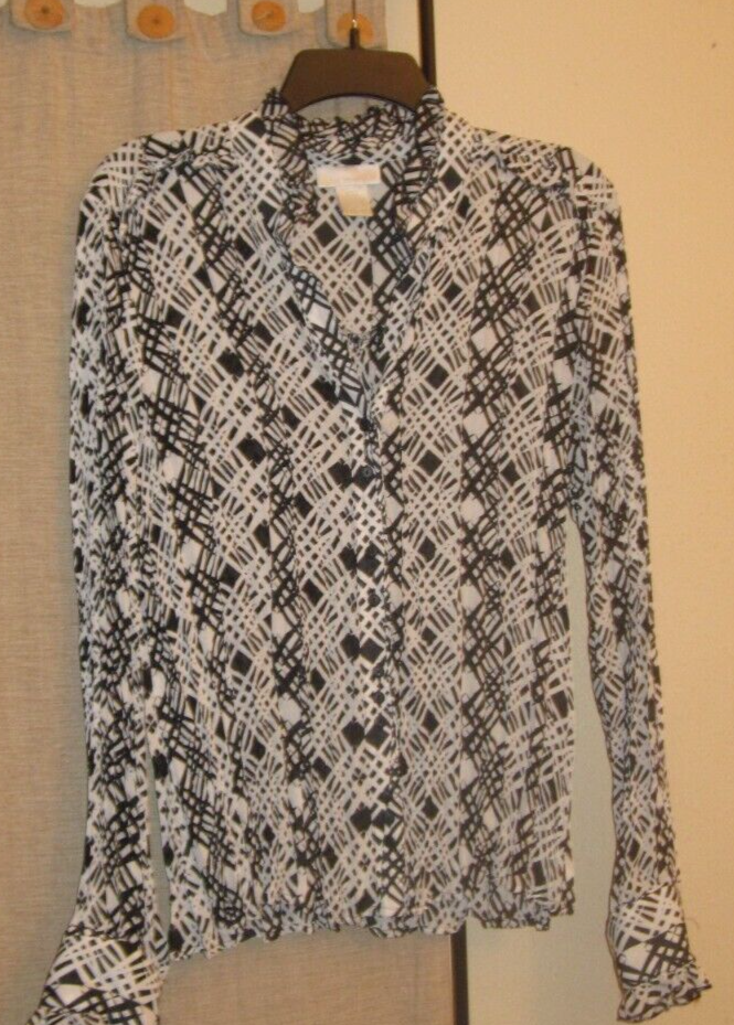 Vintage Worthington XL sheer accordion blouse in black and white