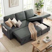 HOMCOM Pull Out Sofa Bed L Shape Corner Sofa w/ Reversible Chaise Dark Grey