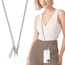 MOUTAKEY Metal Cell Phone chain Crossbody Phone lanyard with 2 Tether Tabs De...