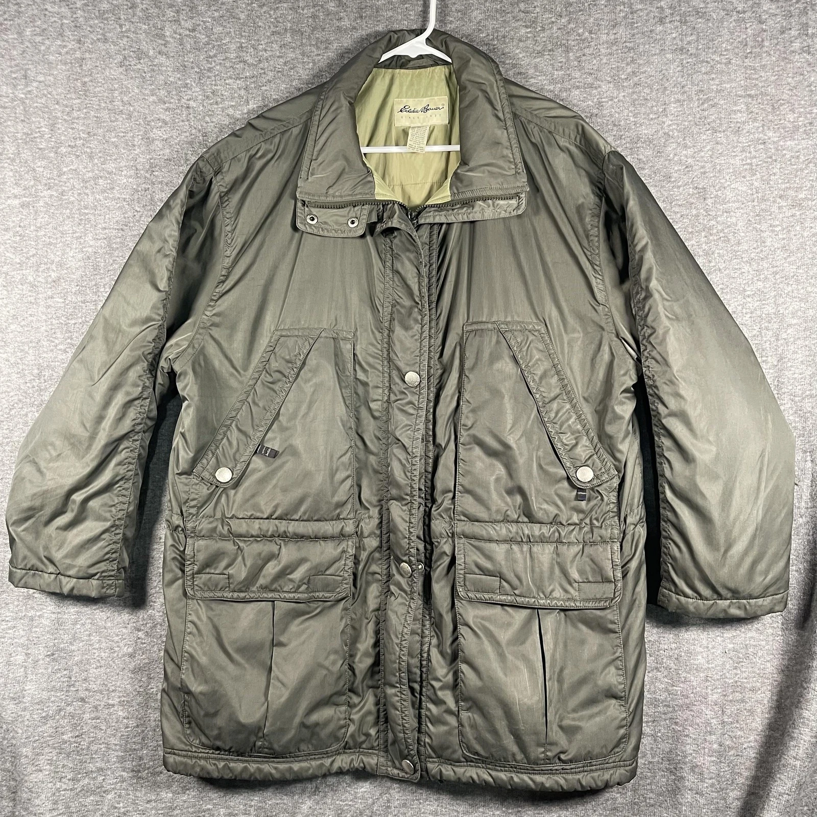 Eddie Bauer Jacket Mens XL Green Insulated Parka Thinsulate Zip Snap Pockets YKK
