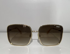 QUAY Women's Square Rimless Sunglasses Brown Gradient Lenses Gold Metal