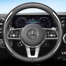 Carbon Fiber Car Steering Wheel Cover Black Genuine Leather For Mercedes Benz