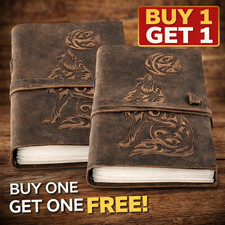 Vintage Leather Wolf Diary Handmade 7x5 Wolf Embossed 200 Pages Buy 1 Get 1