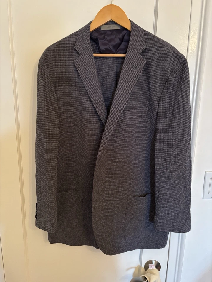 Corneliani NY64 9 2 门西装外套夹克男式灰色双扣处女羊毛 46R — 第 3/4 张图片