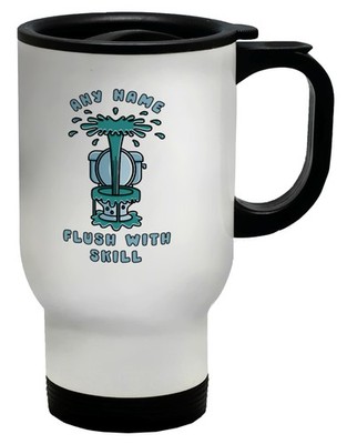 Personalised Any Name Flush with Skill Plumbing Travel Mug Cup Gift White