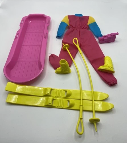Vintage 1989 Barbie Dress N Play Winter Ski Set #7433 Snow Outfit & Accessories