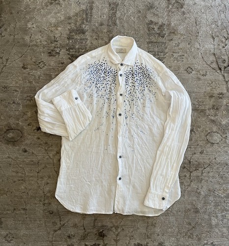 Chemise boutonnée en lin brodé café Capri Italie Camicia | Medium - Photo 3/8