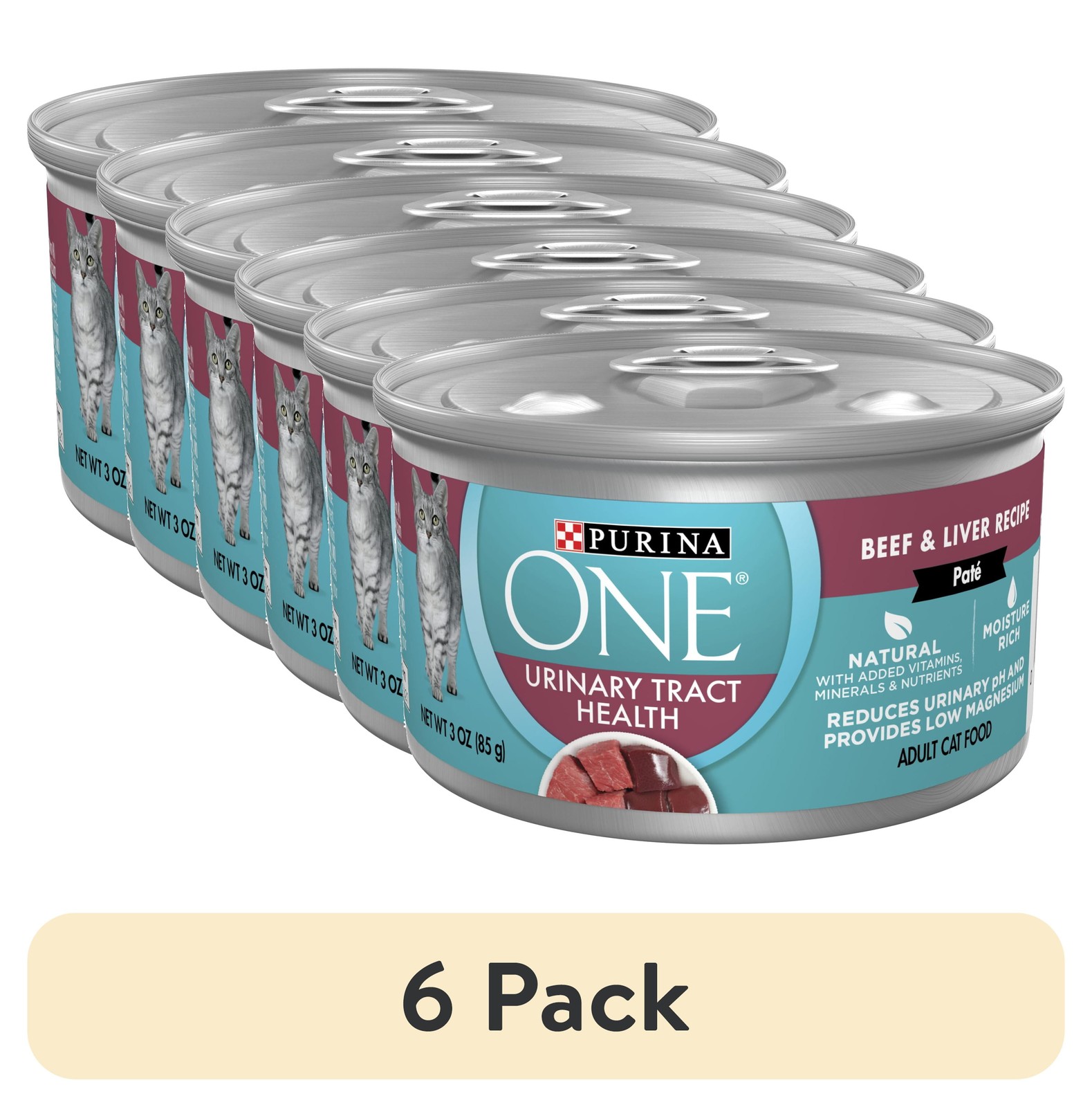 (6 pack) Purina ONE Urinary Tract Health, Soft Beef & Liver,
