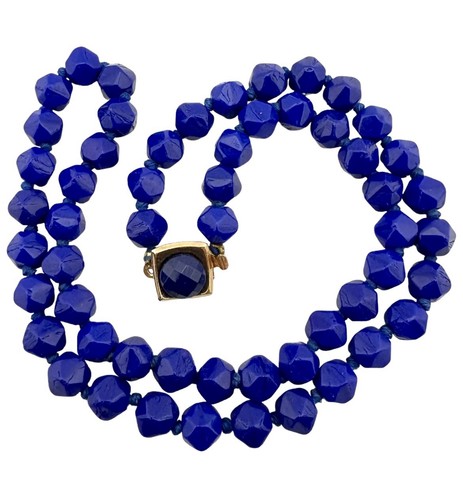 Vintage Czech Pressed Lapis Glass Necklace