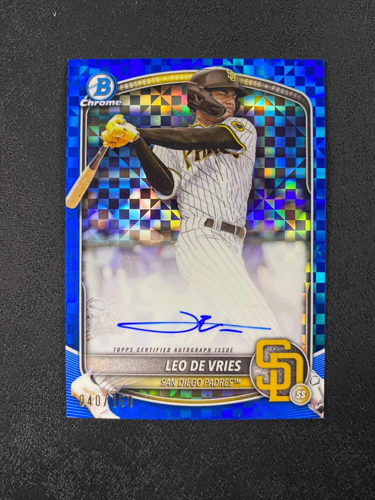 2025 Bowman Chrome Leo De Vries Auto Blue X-Fractor /150 #CPA-LD E330