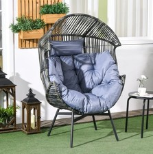 Garden Egg Chair PE Rattan Lounge Chair W/ 14cm Cushion Headrest Steel Frame New