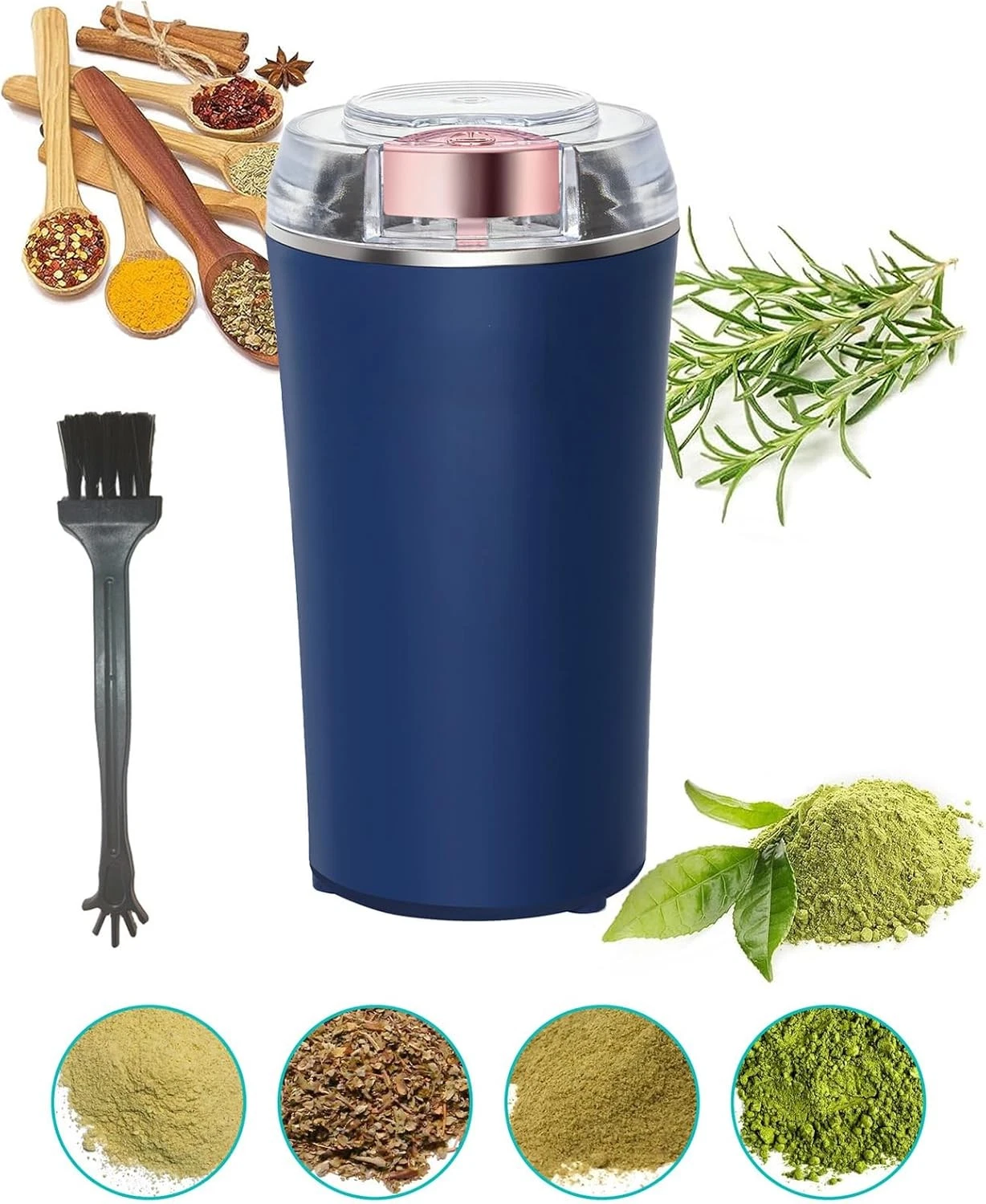 Electric Herb Grinder 200W Powerful Fast Grinding for Dry Spices Flower Blue